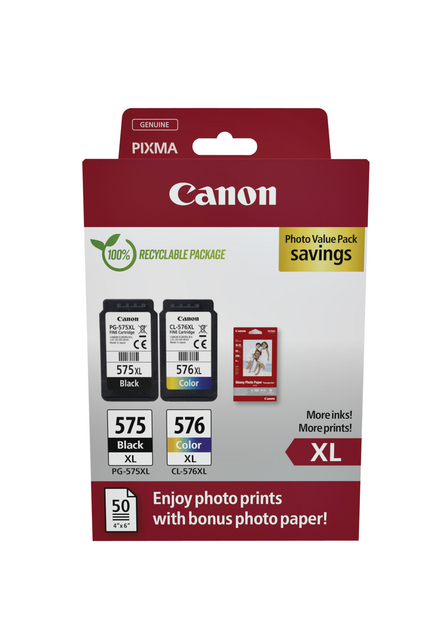 Inktcartridge Canon PG-575XL CL-576XL zw+kl+papier Inktcartridge Canon PG-575XL CL-576XL zw+kl+papier