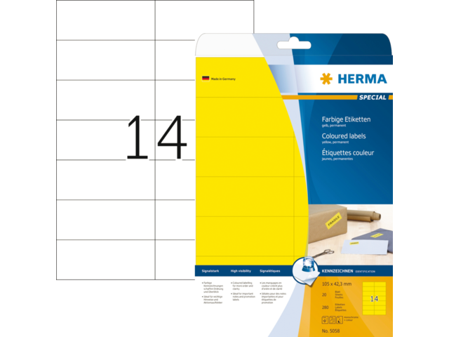 5058 etiket herma superprint 5058 105x42.3mm 280st geel
