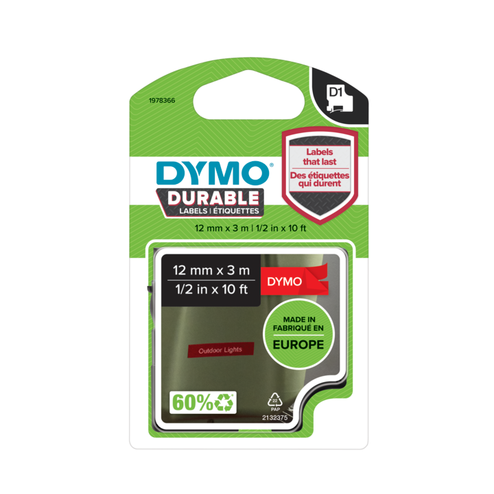 Dymo 1978366 Durable D1 tape wit op rood