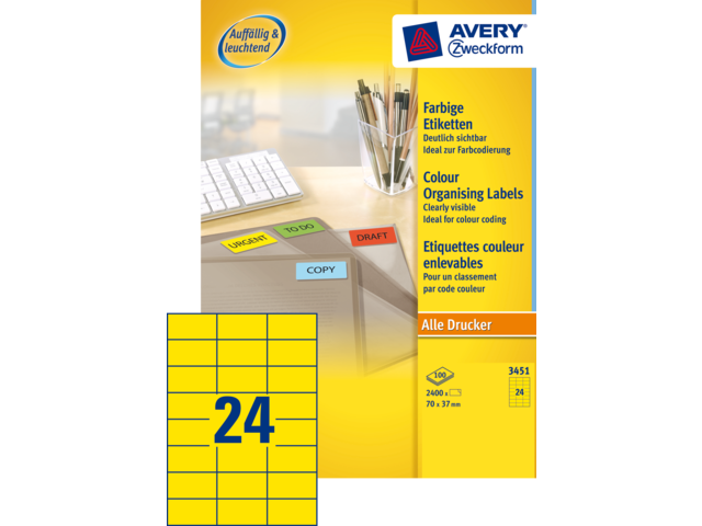 3451 etiket avery zweck 3451 70x37mm geel 2400st