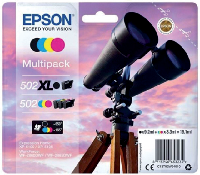 2984094 inkcartridge epson 502xl 502 t02w9 zwart + 3 kleur