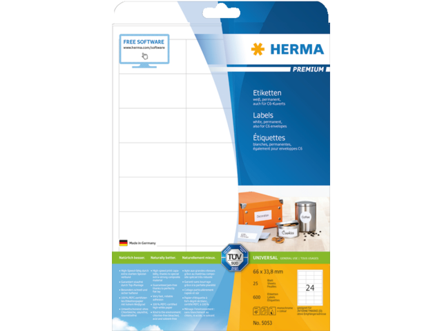 5053 etiket herma 5053 66x33.8mm premium a4 600st