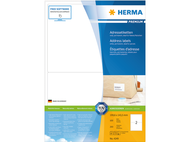 4249 etiket herma 4249 199.6x143.5mm premium a4 200st