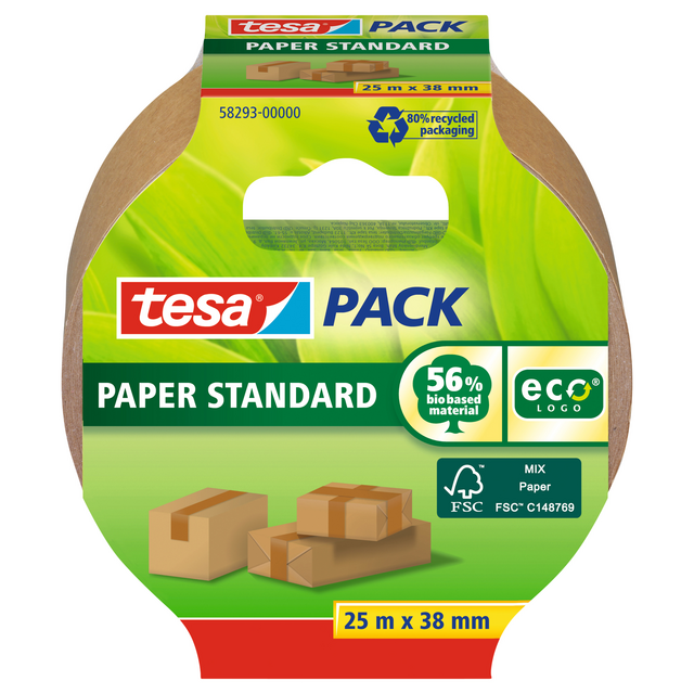 Verpakkingstape tesapack® Papier Standard ecoLogo 25mx38mm bruin Verpakkingstape tesapack® Papier Standard ecoLogo 25mx38mm bruin
