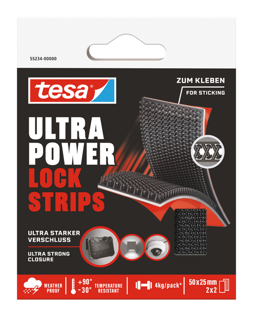 Klittenband tesa Ultra Power Lock Strips 50x25mm 2 strips zwart