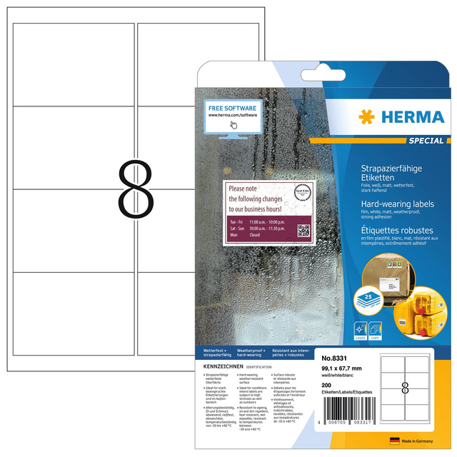 Etiket HERMA 8331 99.1x67.7mm weerbestendig wit 200 etiketten Etiket HERMA 8331 99.1x67.7mm weerbestendig wit 200 etiketten