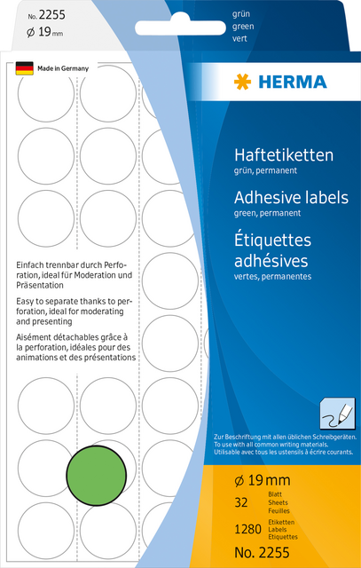 Etiket HERMA 2255 rond 19mm groen 1280stuks Etiket HERMA 2255 rond 19mm groen 1280stuks