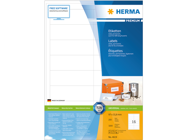 4619 etiket herma 4619 96.5x33.8mm premium a4 3200st
