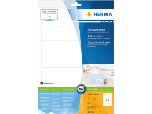 8632 etiket herma 8632 63.5x38.1mm premium a4 210st wit