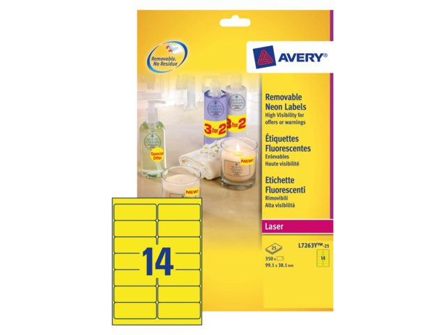 L7263Y-25 etiket avery l7263y-25 99.1x38.1mm neon geel 340st