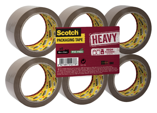 VERPAKKINGSTAPE SCOTCH HEAVY 50MMX66M BRUIN 6ROL