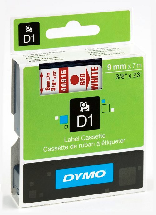 Dymo 40915 D1 Tape 9mm x 7m rood op wit - EOL