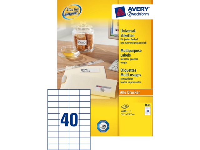 3651 etiket avery zweck 3651 52.5x29.7mm 4000st