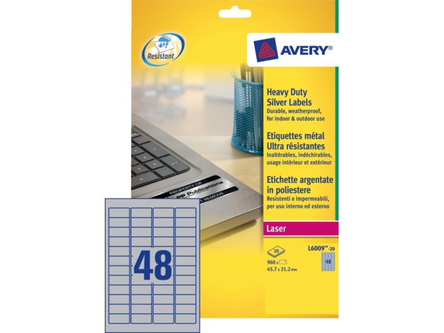 L6009-20 etiket avery l6009-20 45.7x21.2mm 960st zilver