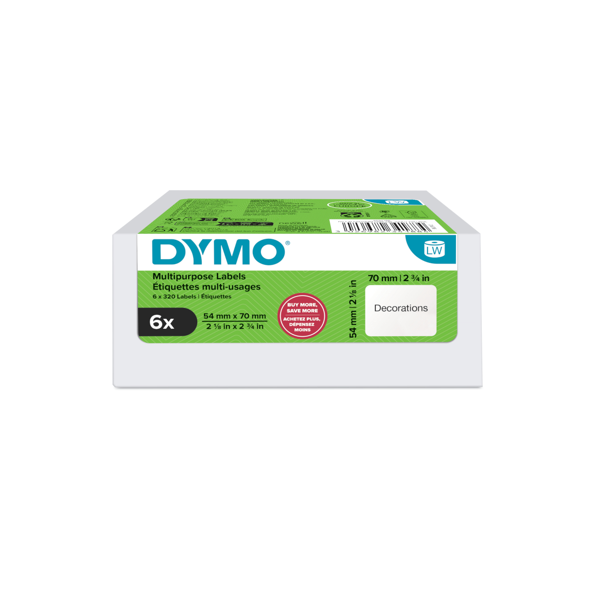 Dymo 2234188 value pack 6x LabelWriter etiket 54 x 70 mm Dymo 2234188 value pack 6x LabelWriter etiket 54 x 70 mm