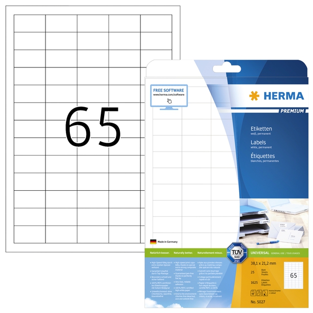 Etiket Herma 5027 A4 38.1x21.2mm premium wit