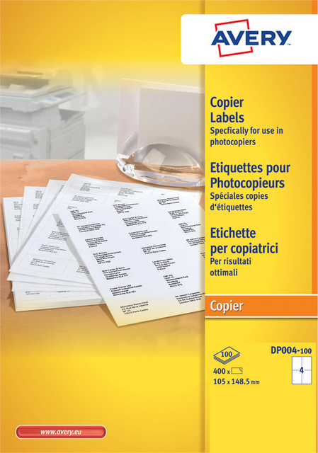 Etiket Avery DP004-100 105x149mm wit 400 etiketten Etiket Avery DP004-100 105x149mm wit 400 etiketten