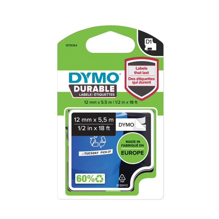 Dymo 1978364 Durable D1 tape zwart op wit Dymo 1978364 Durable D1 tape zwart op wit