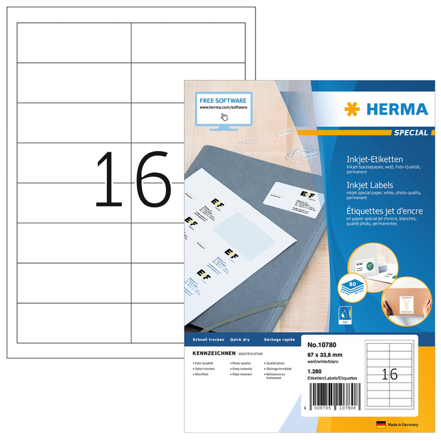Etiket HERMA 10780 97x33.8mm wit 1280stuks Etiket HERMA 10780 97x33.8mm wit 1280stuks