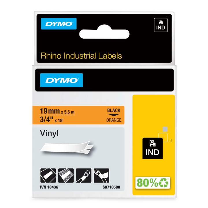 Rhino 18436 Vinyl 19mm zwart op oranje