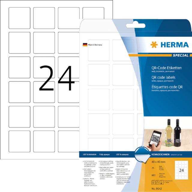 Etiket HERMA 9642 40x40mm QR-code wit 600stuks Etiket HERMA 9642 40x40mm QR-code wit 600stuks
