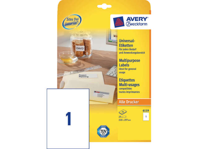 6119 etiket avery zweck 6119 210x297mm a4 25st