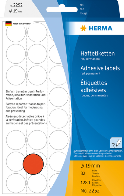 2252 etiket herma 2252 rond 19mm rood 1280stuks