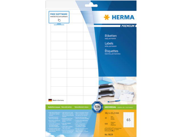 8629 etiket herma 8629 38.1x21.2mm premium a4 650st wit