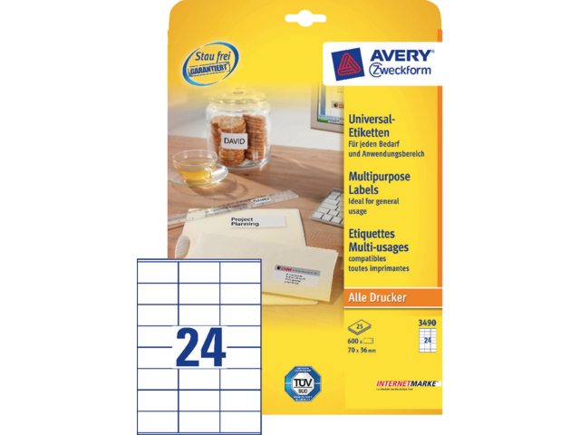 3490 etiket avery zweck 3490 70x36mm 600st