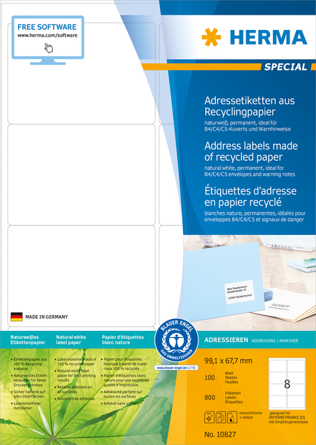 RECYCLING ETIKETTEN A4 99.1X67.7MM PERMANENT