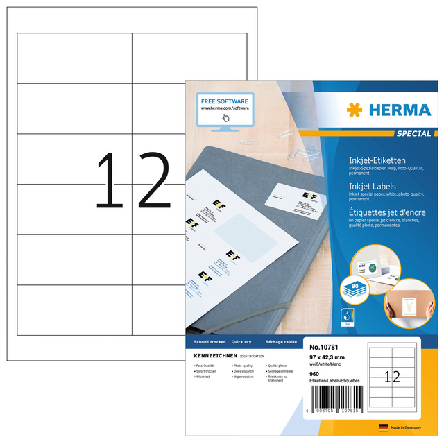 Etiket HERMA 10781 97x42.3mm wit 960stuks Etiket HERMA 10781 97x42.3mm wit 960stuks