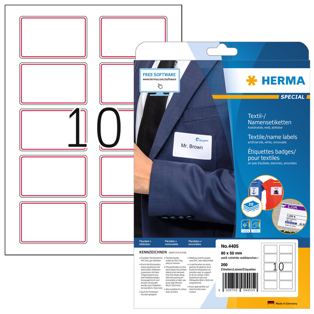 Naambadge etiket HERMA 4405 80X50mm wit rood 200 etiketten Naambadge etiket HERMA 4405 80X50mm wit rood 200 etiketten