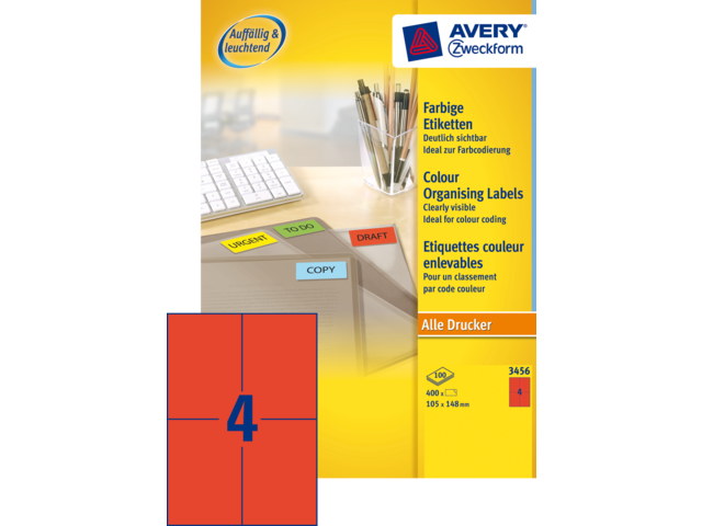 3456 etiket avery zweck 3456 105x148mm 400st rood