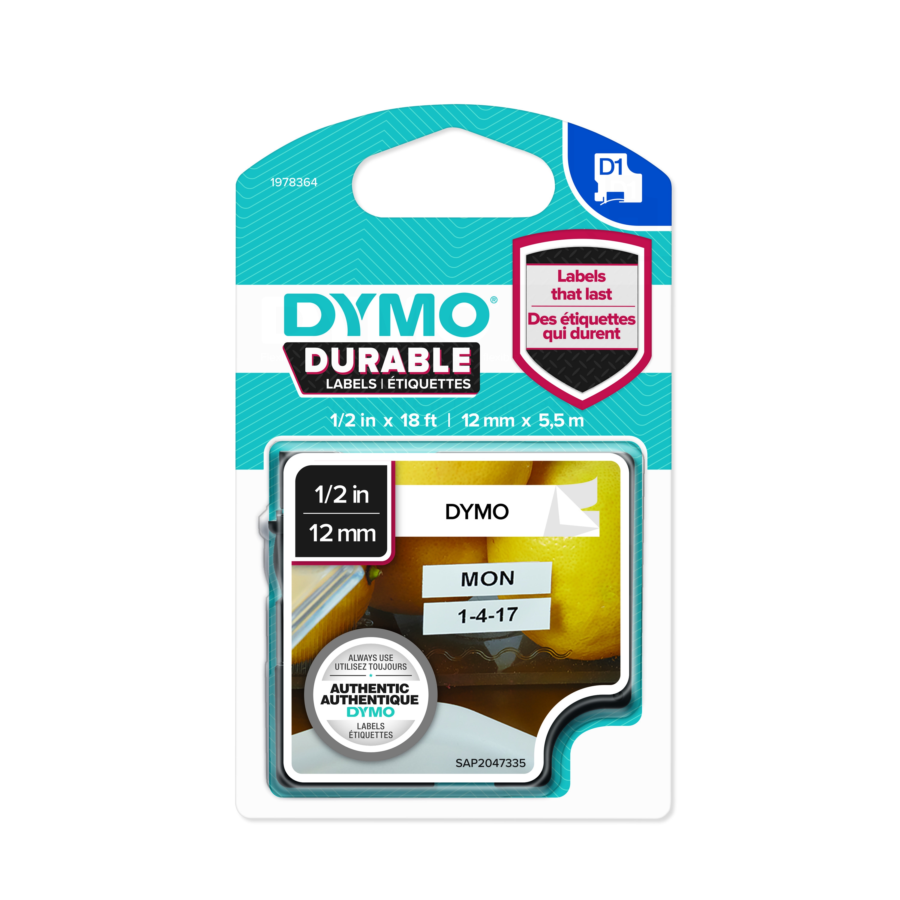 Dymo 1978364 duurzame D1 tape zwart op wit 12mm 1978364-dymo-d1-durable