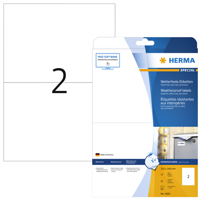 4600 etiket herma 4600 210x148mm a4 folie 20st wit