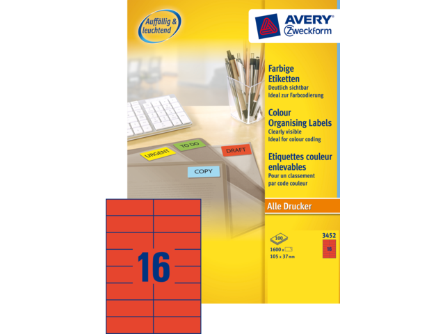 3452 etiket avery zweck 3452 105x37mm 1600st rood