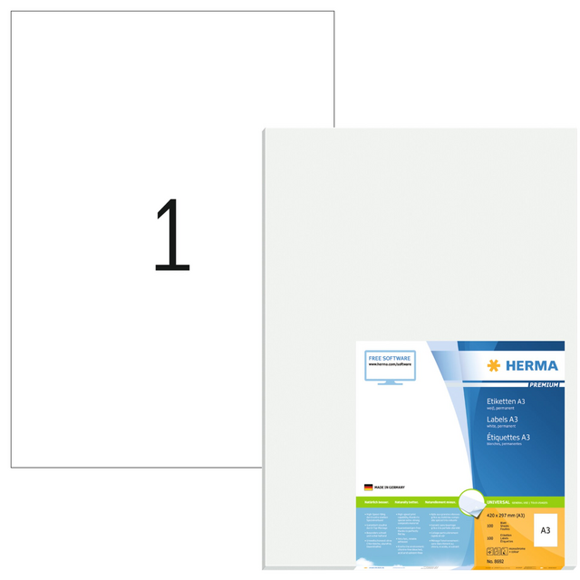 Etiket HERMA 8692 A3 420X297mm 100 etiketten Etiket HERMA 8692 A3 420X297mm 100 etiketten