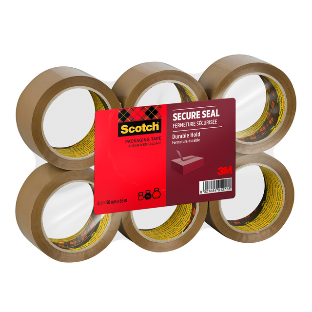 Verpakkingstape Scotch Secure Seal 50mmx66m bruin 6 rollen Verpakkingstape Scotch Secure Seal 50mmx66m bruin 6 rollen