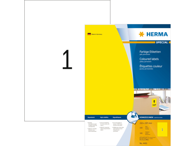 4401 etiket herma 4401 210x297mm a4 100st geel