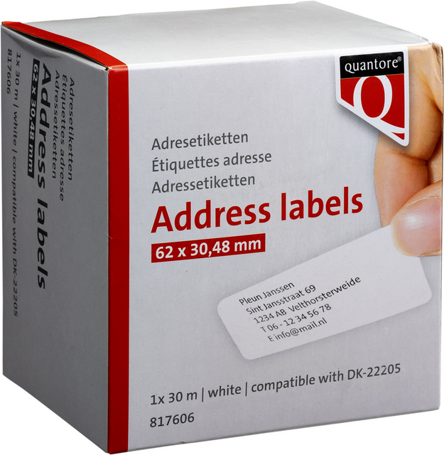 Q22205 label etiket quantore dk-22205 62mmx30.48m wit