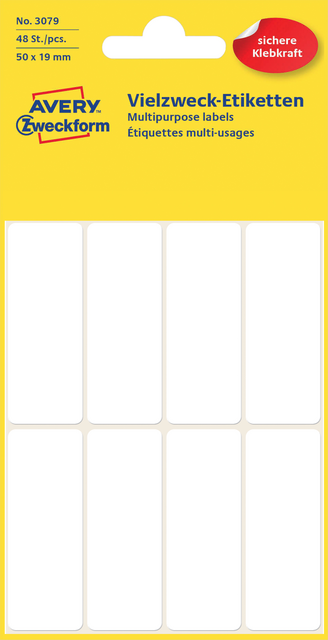 Etiket Avery Zweckform 3079 50x19mm wit 48 etiketten Etiket Avery Zweckform 3079 50x19mm wit 48 etiketten