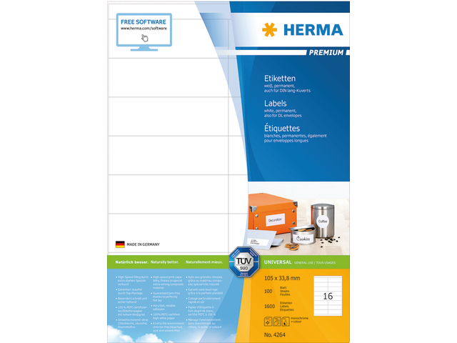 4264 etiket herma 4264 105x33.8mm premium a4 1600st