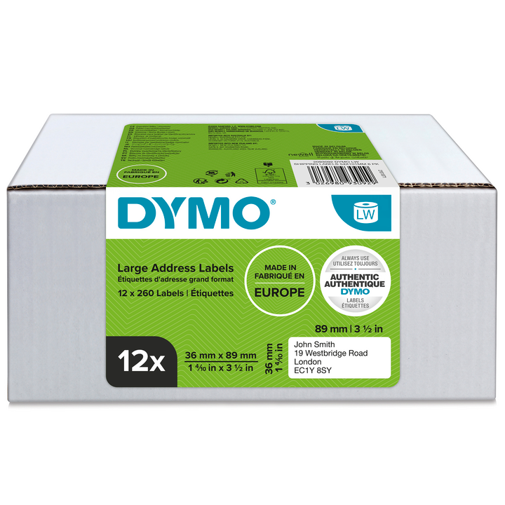 Dymo 2093093 12-pack LW etiket 36x89mm wit papier