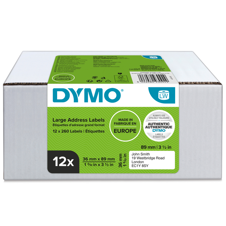 Dymo 2093093 12-pack LW etiket 36x89mm wit papier Dymo 2093093 12-pack LW etiket 36x89mm wit papier