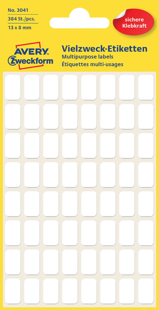 Etiket Avery Zweckform 3041 13x8mm wit 384 etiketten Etiket Avery Zweckform 3041 13x8mm wit 384 etiketten