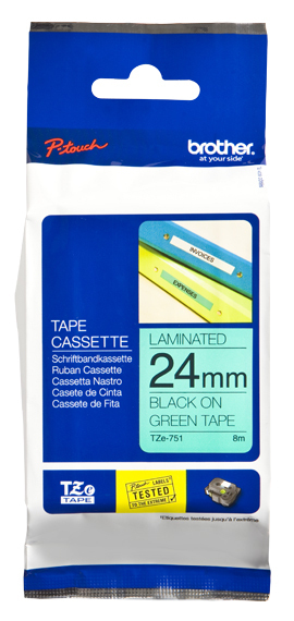 TZe-751 24mm Zwart op Groen TZe-751 24mm Zwart op Groen