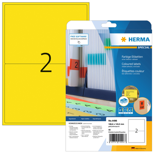 Etiket HERMA 4496 199.6x143.5mm geel 40stuks Etiket HERMA 4496 199.6x143.5mm geel 40stuks