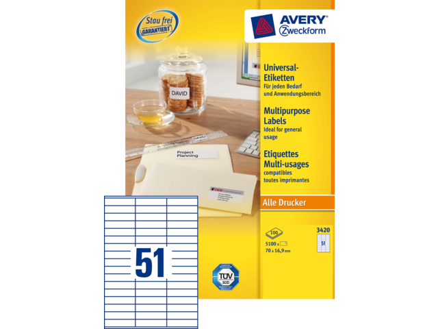 3420 etiket avery zweck 3420 70x16.9mm 5100st