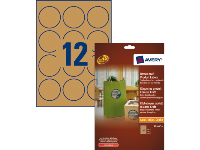 L7106-20 etiket avery l7106-20 60mm bruin 240st