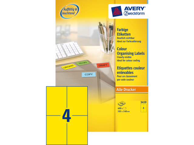 3459 etiket avery zweck 3459 105x148mm 400st geel